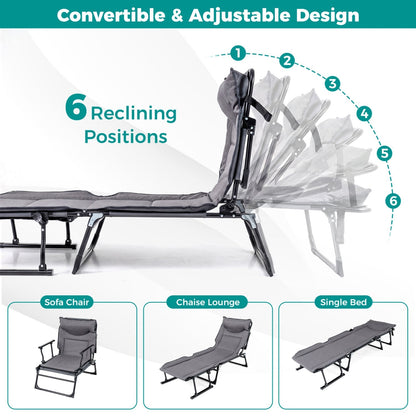 3-in-1 Folding Camping Cot Convertible Sofa Chair with Padded Backrest