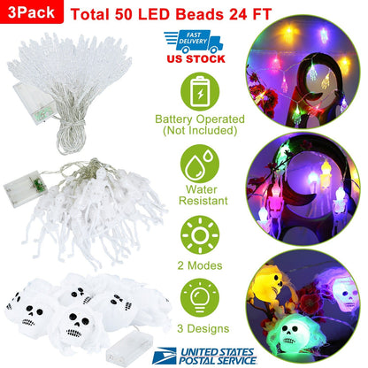 LJG 3-Piece Halloween LED String Lights - 24ft 50 LEDs Colorful