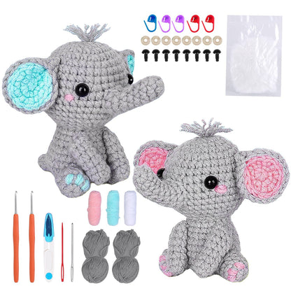 Elephant Crochet Kit for Beginners – 2 Elephant Patterns, Tools & Video Tutorials
