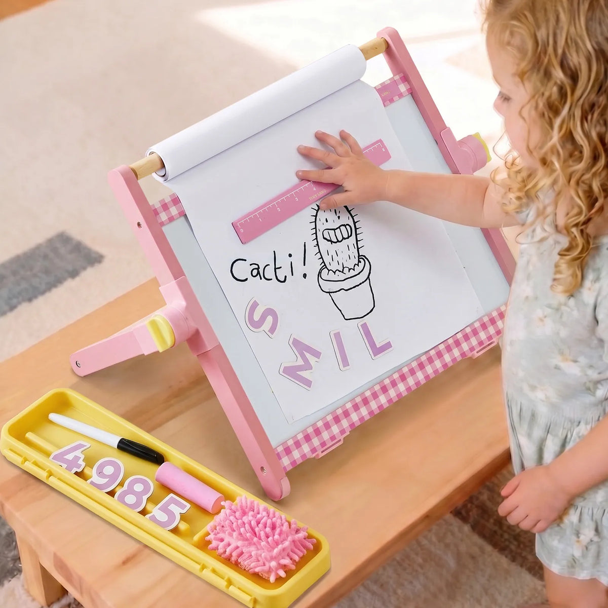 Tiny Land® Double-Sided Magnetic Tabletop Easel | Pink, Oatmeal or Green