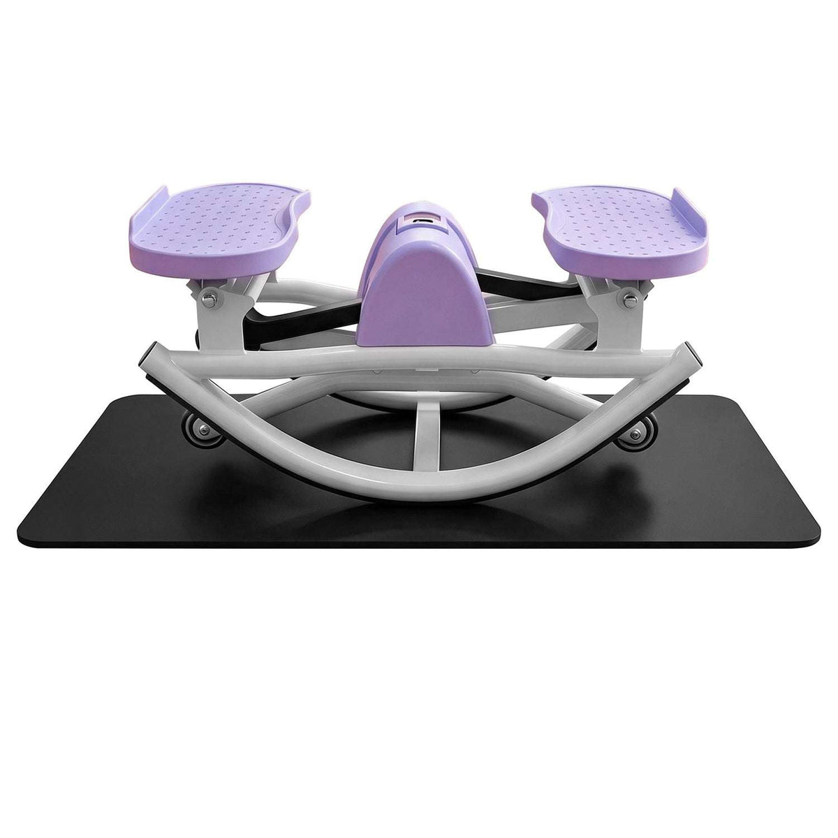 Front view of lavender swing stepper with textured pedals and curved frame