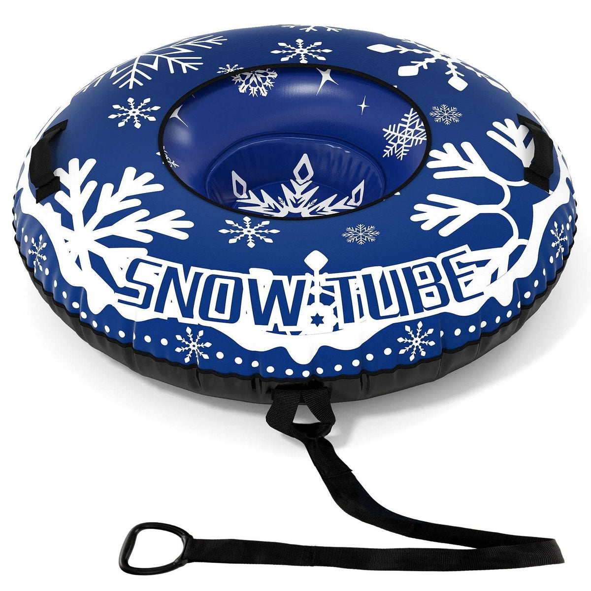 Blue inflatable snow tube set with tow strap and two smaller tubes