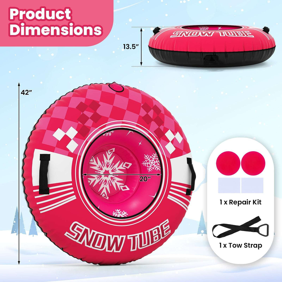 Red snow tube with white pattern and black bottom