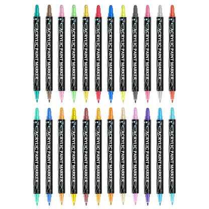 Acrylic paint marker set with dual tips, 24 pens arranged by color