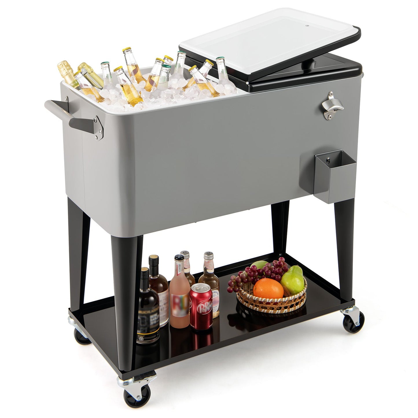 Portable Patio Cooler | 80 Qt | 48-Hour Cold Retention | Wheels, Shelf & Bottle Opener | Gray or Red