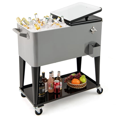 Portable Patio Cooler | 80 Qt | 48-Hour Cold Retention | Wheels, Shelf & Bottle Opener | Gray or Red