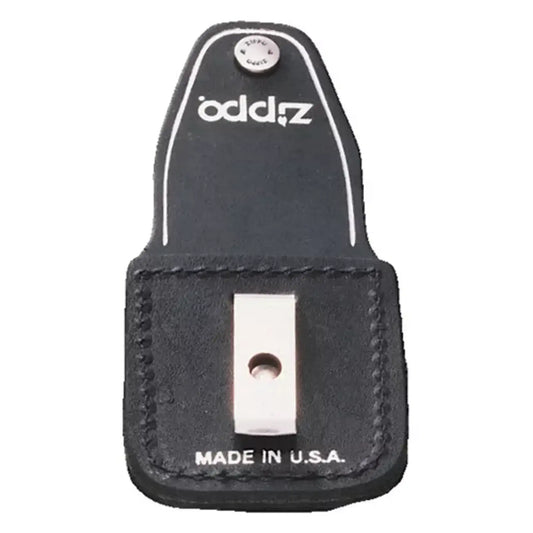 Black lighter pouch front with odd.z logo, snap closure and stitched border