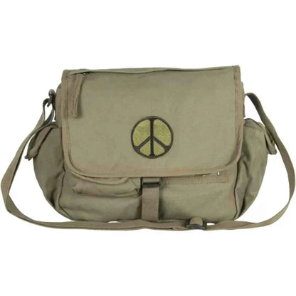 Retro Peace Emblem Messenger Bag - Olive Drab and Khaki