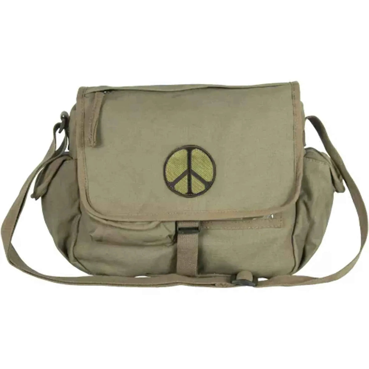 Retro Peace Emblem Messenger Bag - Olive Drab and Khaki