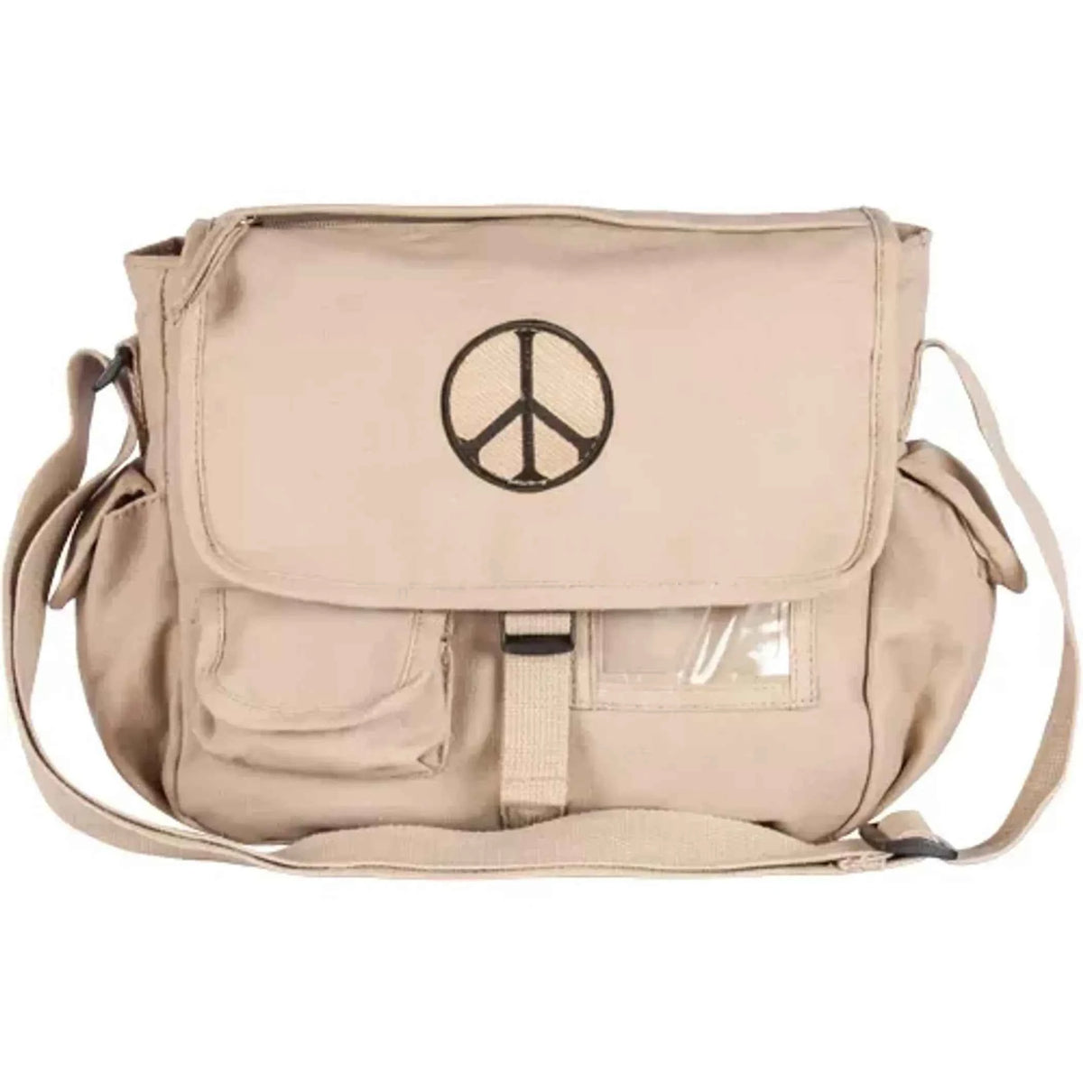 Retro Peace Emblem Messenger Bag - Olive Drab and Khaki