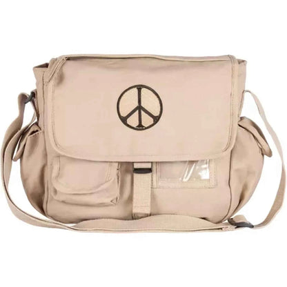 Retro Peace Emblem Messenger Bag - Olive Drab and Khaki