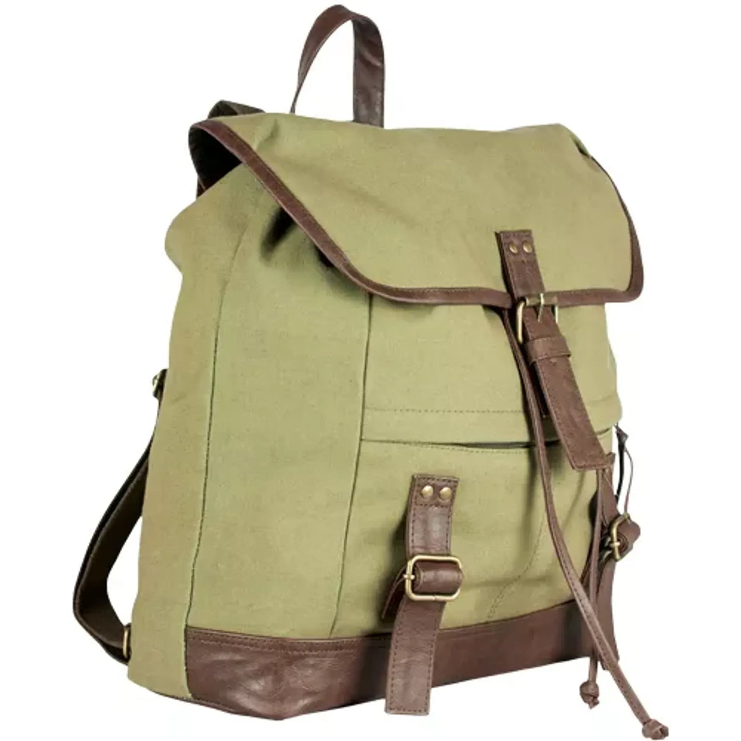 Fox Outdoor Adventurer Rucksack | Faux Leather Trim | 16¼" x 15⅛" x 6¼" | Olive Drab, Black & Brown
