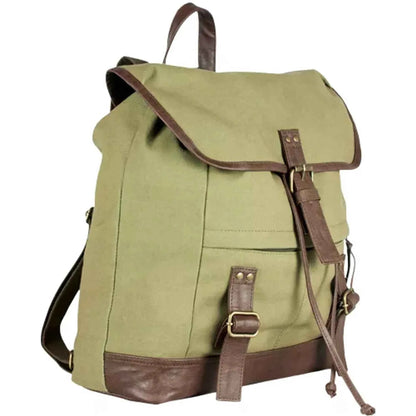 Fox Outdoor Adventurer Rucksack | Faux Leather Trim | 16¼" x 15⅛" x 6¼" | Olive Drab, Black & Brown