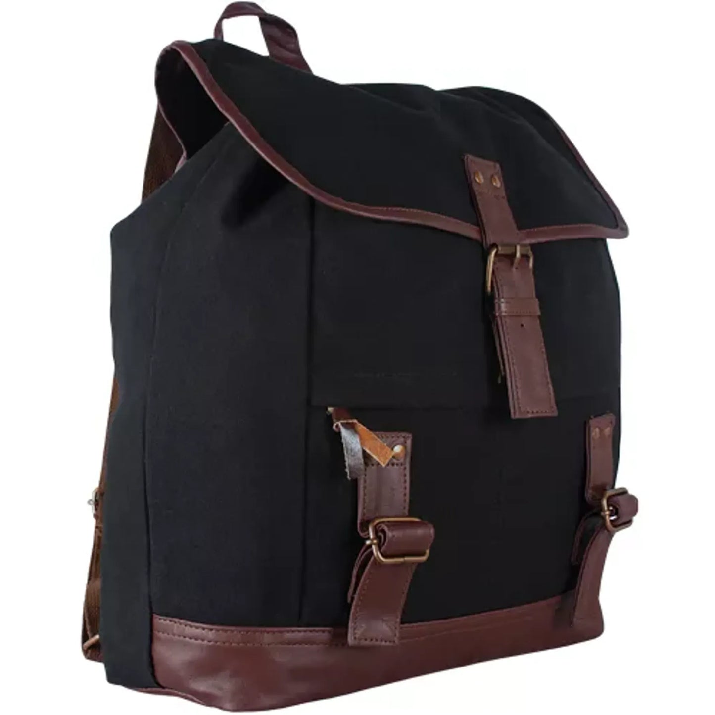 Fox Outdoor Adventurer Rucksack | Faux Leather Trim | 16¼" x 15⅛" x 6¼" | Olive Drab, Black & Brown