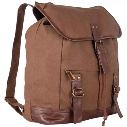 Fox Outdoor Adventurer Rucksack | Faux Leather Trim | 16¼" x 15⅛" x 6¼" | Olive Drab, Black & Brown