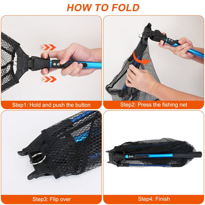 Foldable Fishing Net | Aluminum Handle | Nano-Coated Mesh | Freshwater & Saltwater | Black
