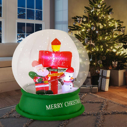Inflatable Christmas snow globe with Santa and snowman inside a clear dome