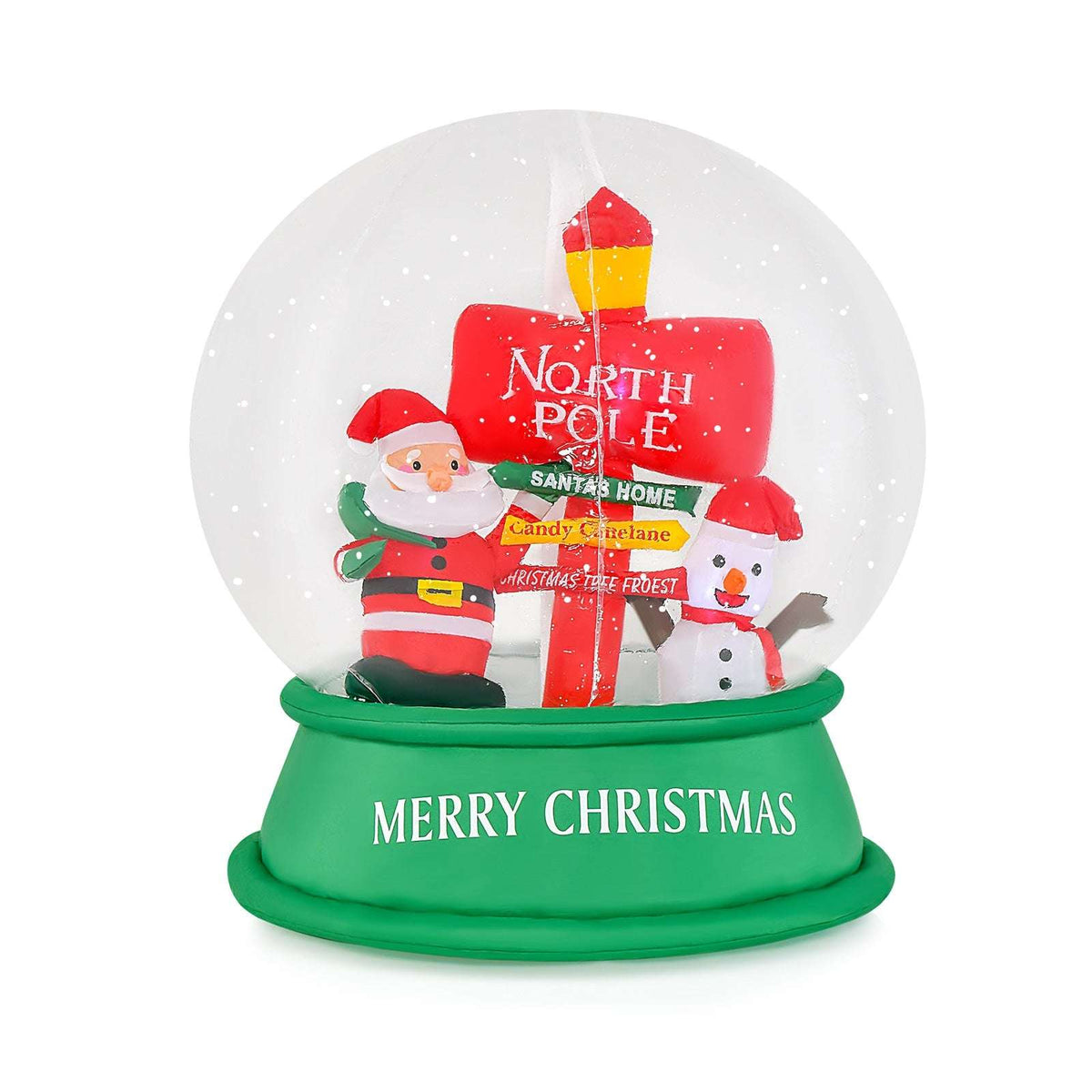 Inflatable snow globe with Santa, snowman, and Merry Christmas base
