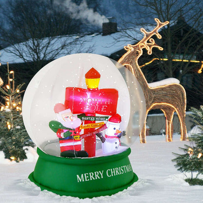 Inflatable Christmas snow globe with Santa, snowman, and North Pole sign