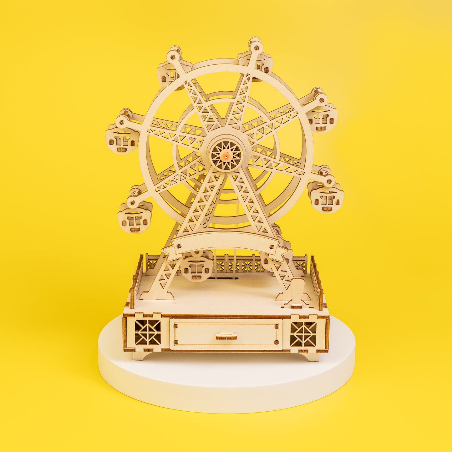 DIY Wooden Ferris Wheel Music Box Kit | Laser-Cut Wood | Rotating Ferris Wheel | 8 Music Options