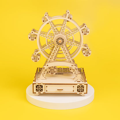 DIY Wooden Ferris Wheel Music Box Kit | Laser-Cut Wood | Rotating Ferris Wheel | 8 Music Options