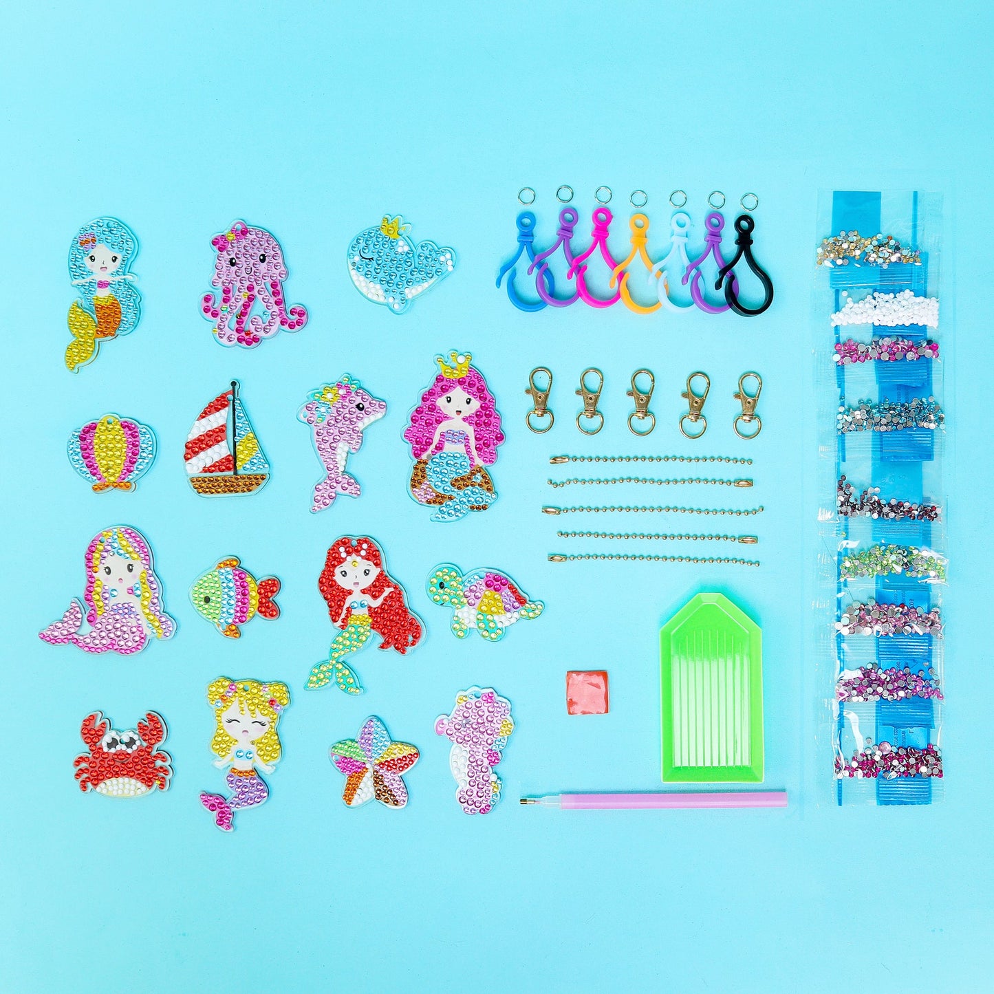 Mermaid Diamond Art Keychain Kit | Set of 15 Charms for Kids & Teens - Niksstuff