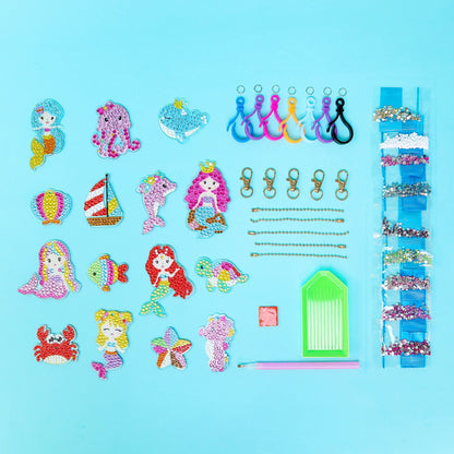 Mermaid Diamond Art Keychain Kit | Set of 15 Charms for Kids & Teens - Niksstuff