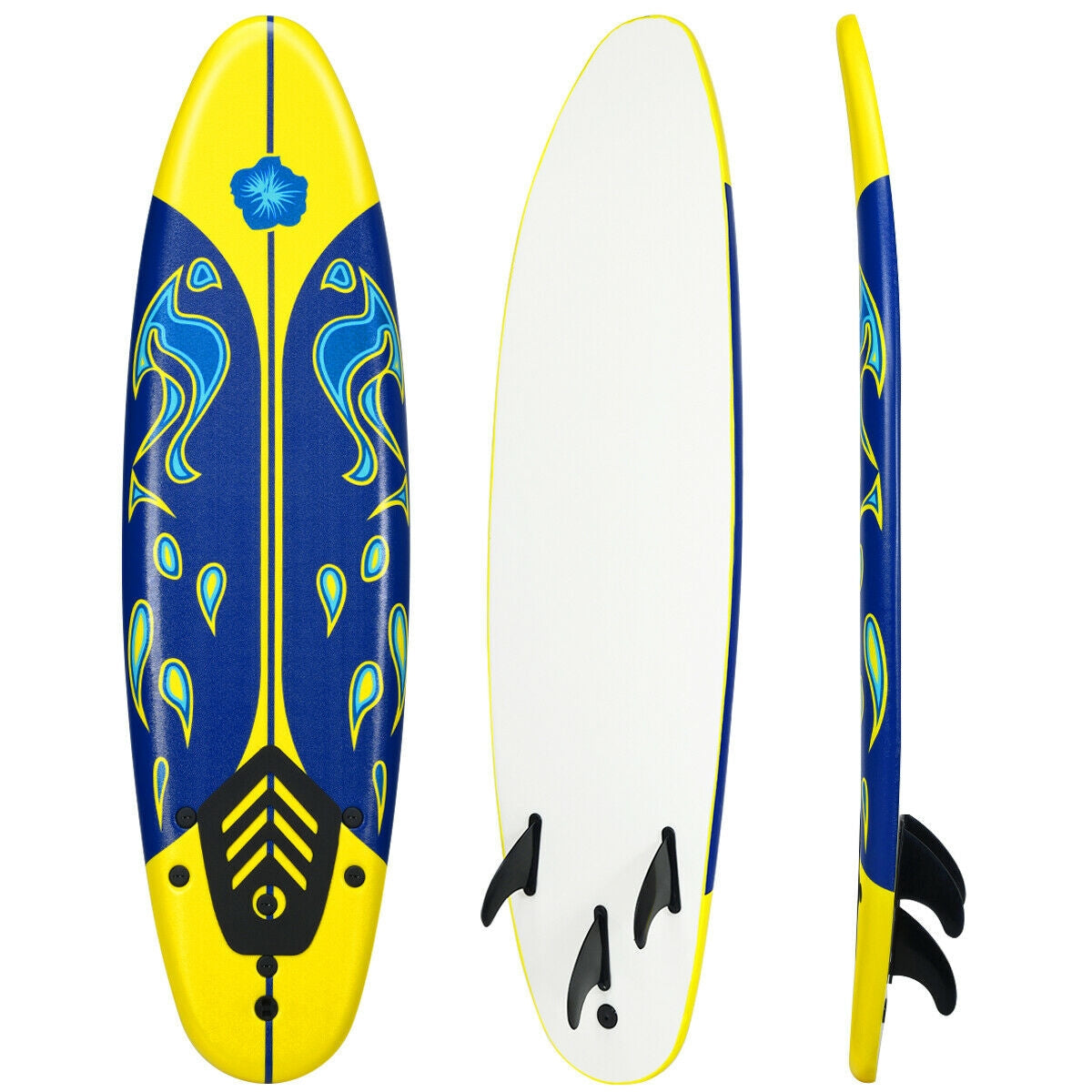 6-Foot Beginner Surfboard | 3 Detachable Fins | Leash & Traction Pad Included | Yellow, White or Red