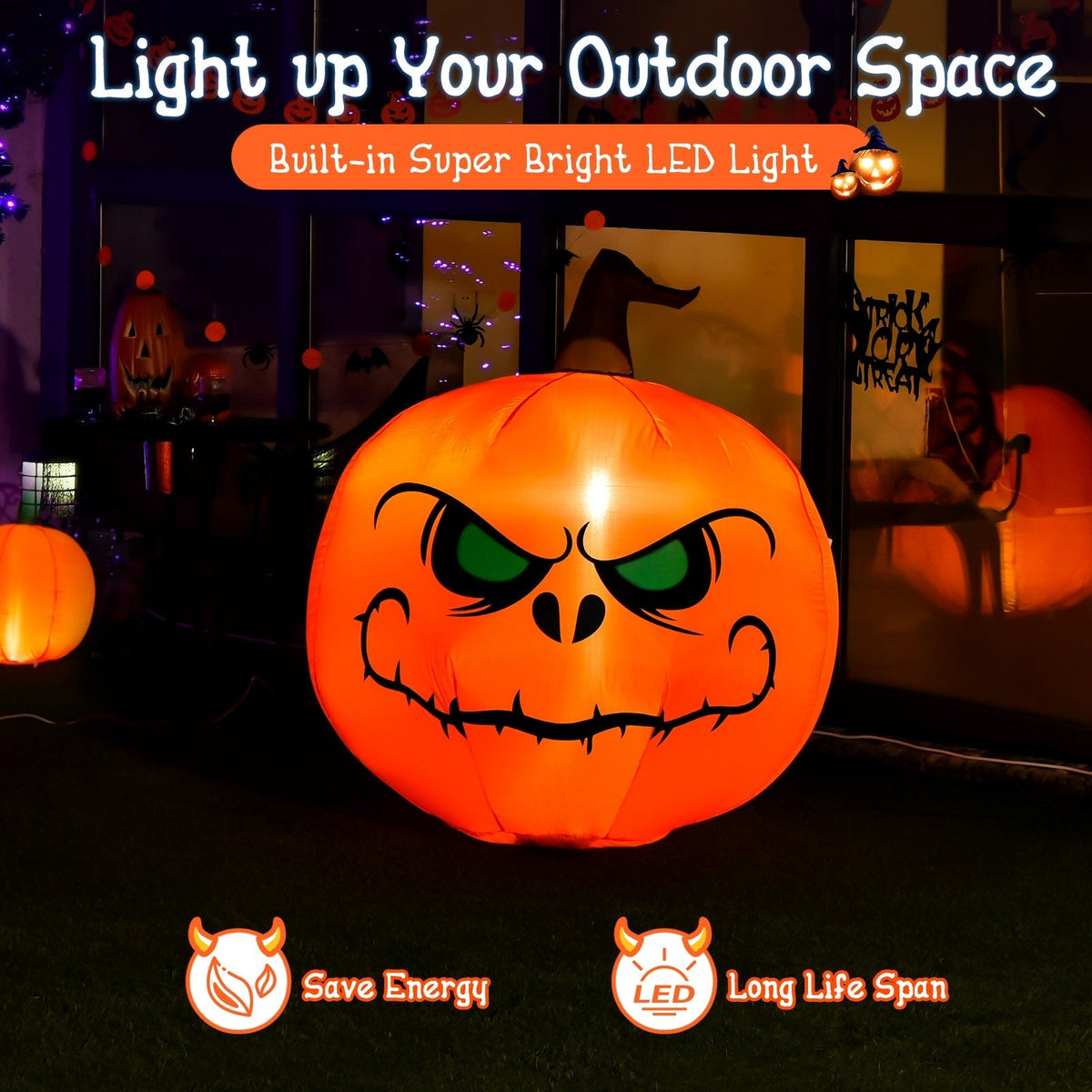 4 Feet Halloween Inflatable Pumpkin with Built-In LED Light