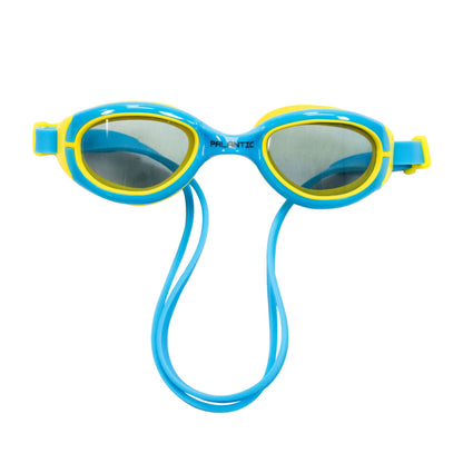 Palantic Jr. Silicone Swim Goggles | UV Tinted Anti-Fog Lenses | Kids & Narrow-Face Adults | Blue/Yellow - Niksstuff