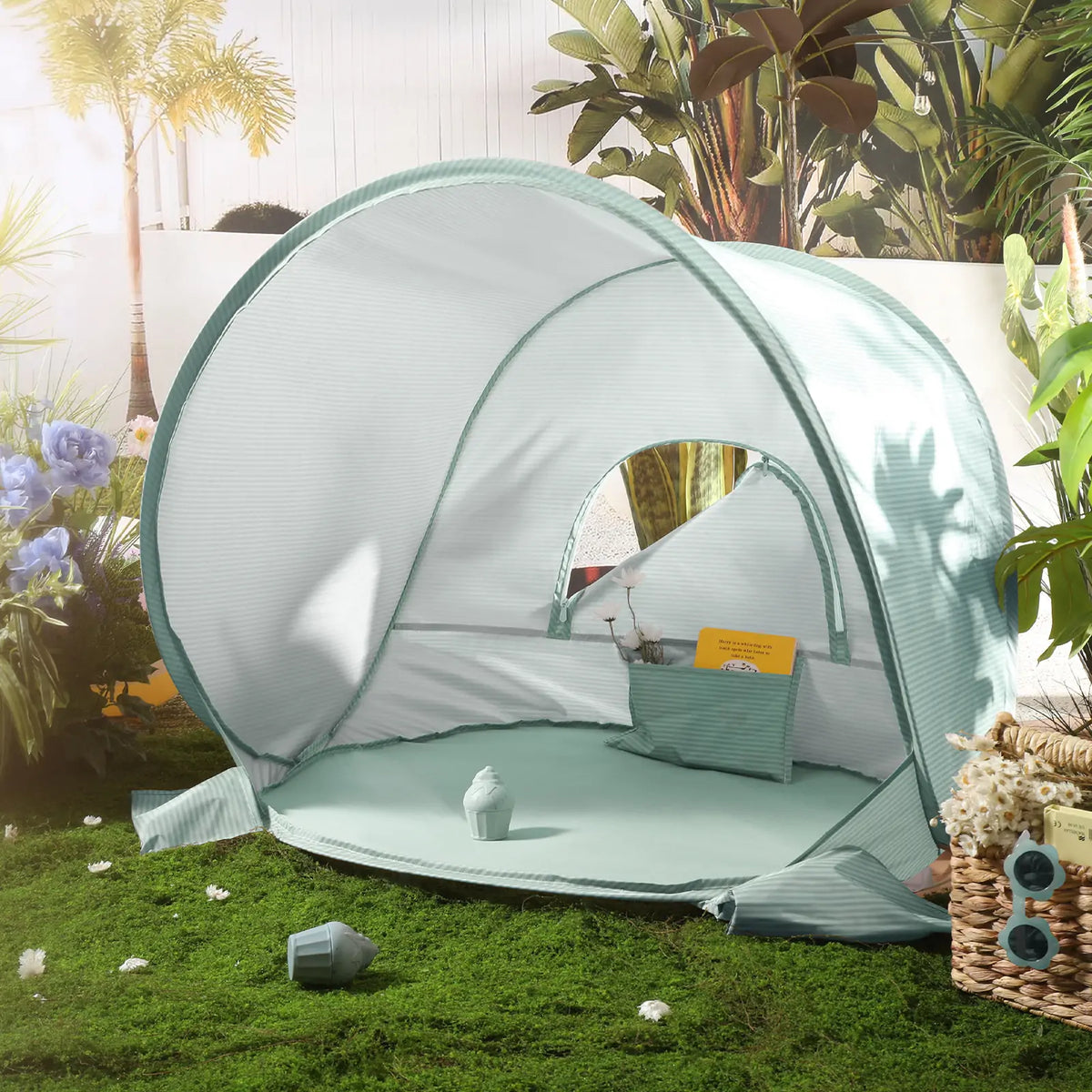 Tiny Land Kids Beach Tent Set with Sand Toys, UV Protection and Sandbag Anchors