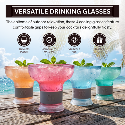 Khen Eze Frozen Margarita & Cocktail Chiller Glasses | Set of 4 | 12oz | Double-Wall | Acrylic - Niksstuff