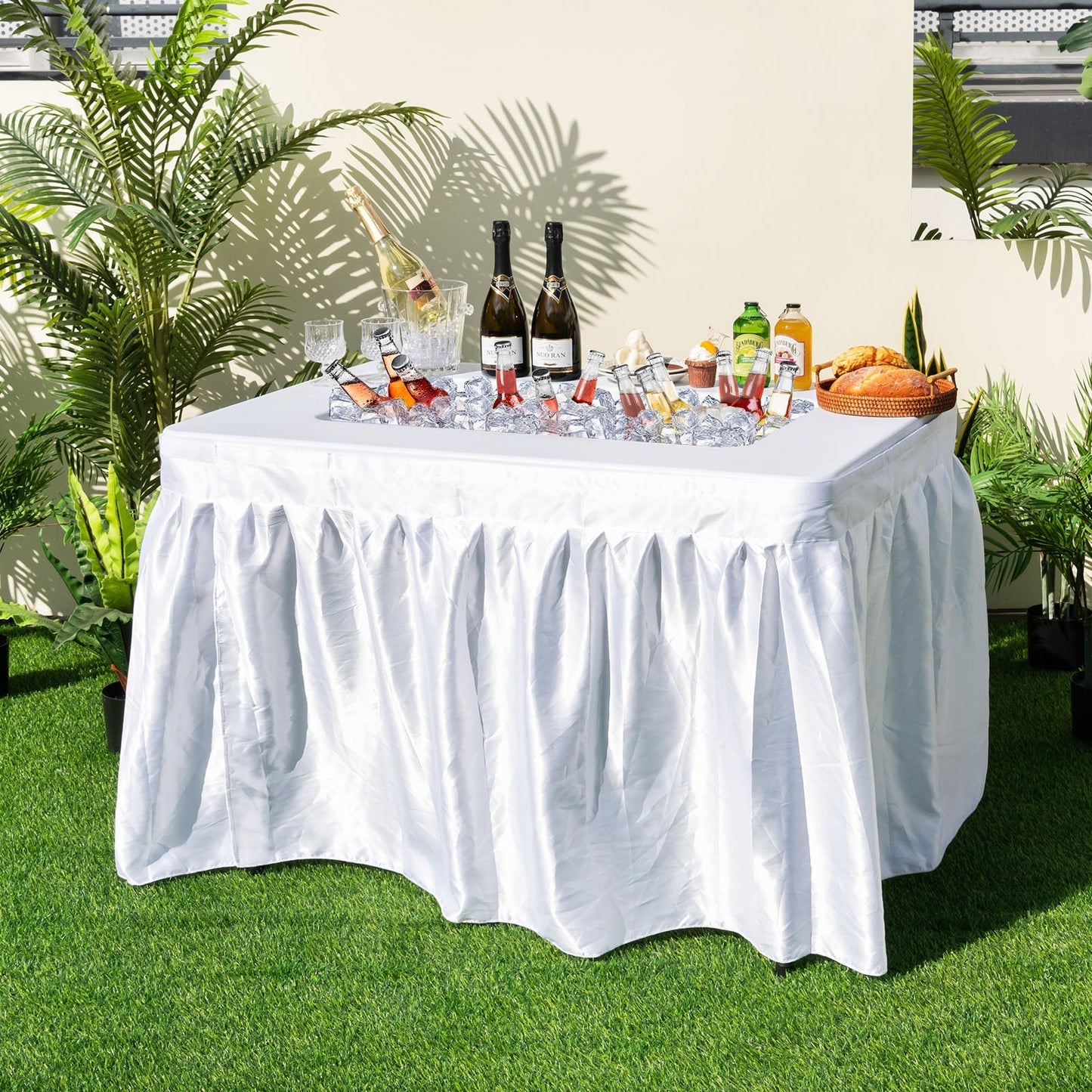 4-Foot Folding Ice Bin Table with Skirt & Quick Drain – HDPE Top, White