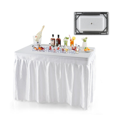 4-Foot Folding Ice Bin Table with Skirt & Quick Drain – HDPE Top, White