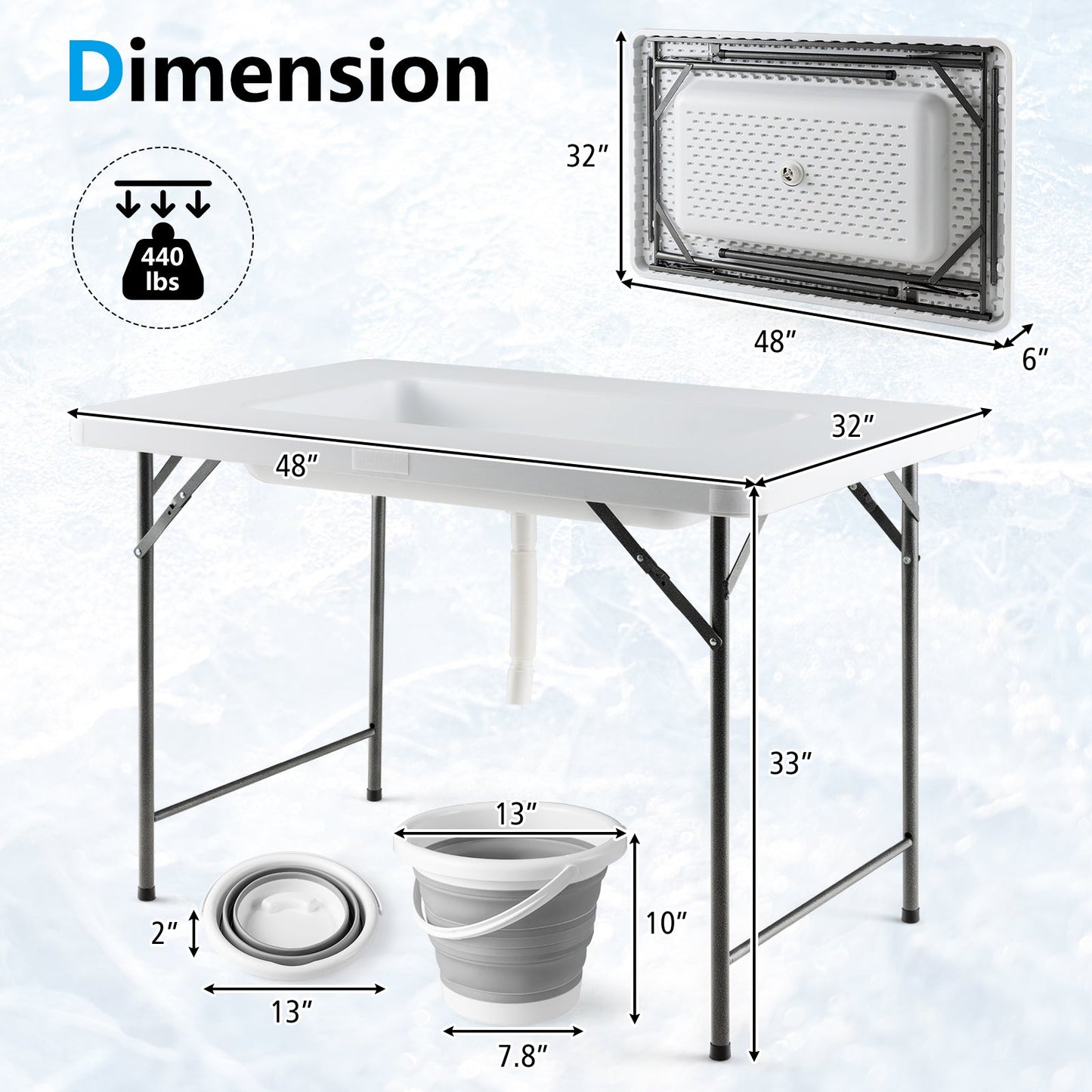4-Foot Folding Ice Bin Table with Skirt & Quick Drain – HDPE Top, White