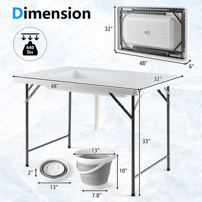 4-Foot Folding Ice Bin Table with Skirt & Quick Drain – HDPE Top, White
