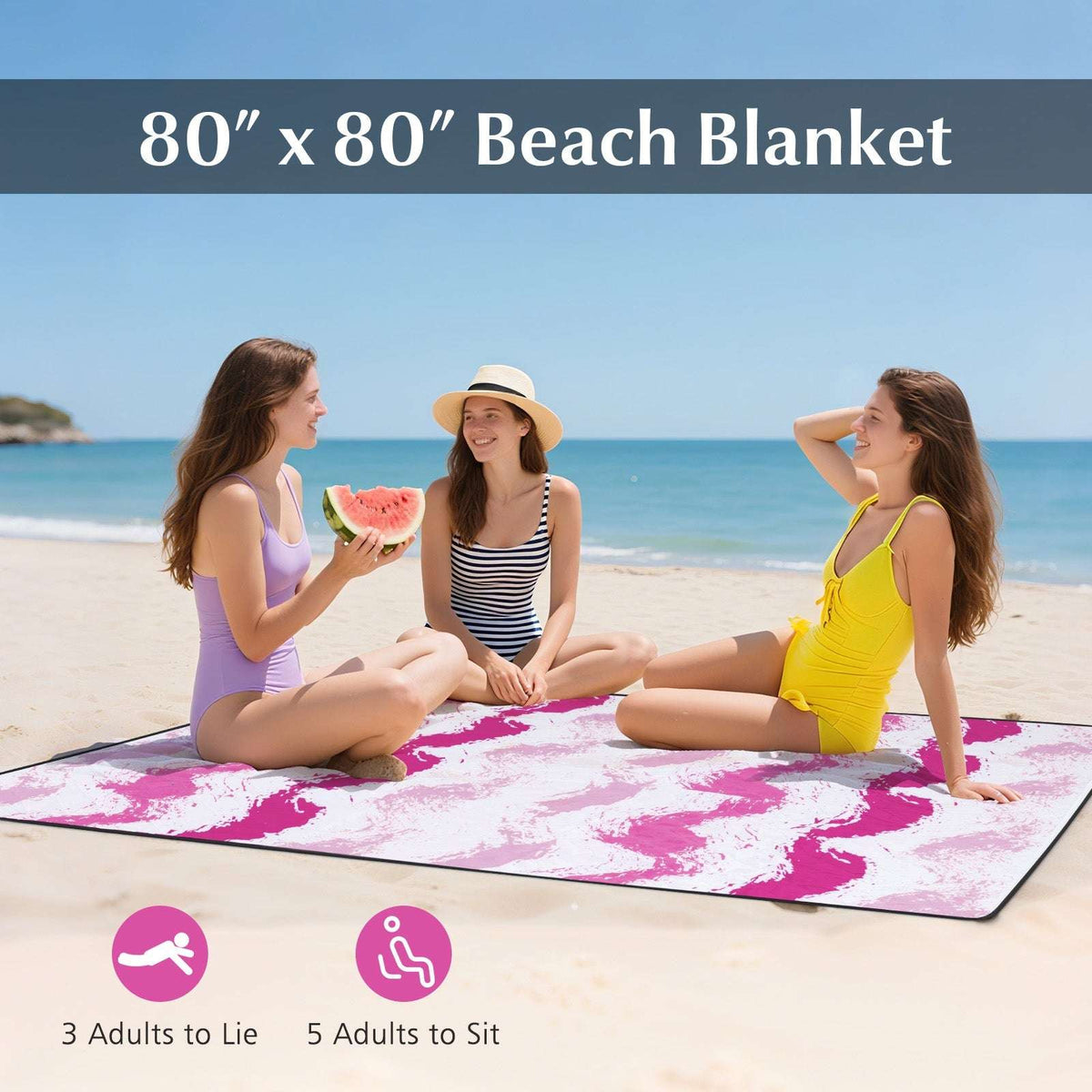 Pink and white 80 x 80 in beach blanket with splash-style pattern
