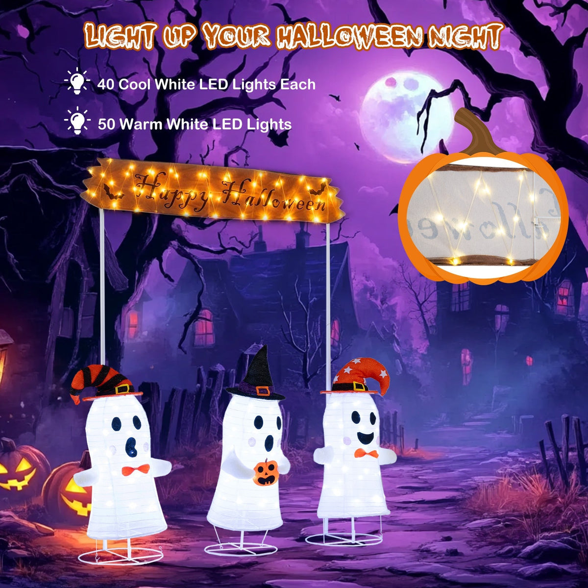 DirectDeals 4-Piece Halloween Pop-Up Ghosts & Gateway with LED Lights