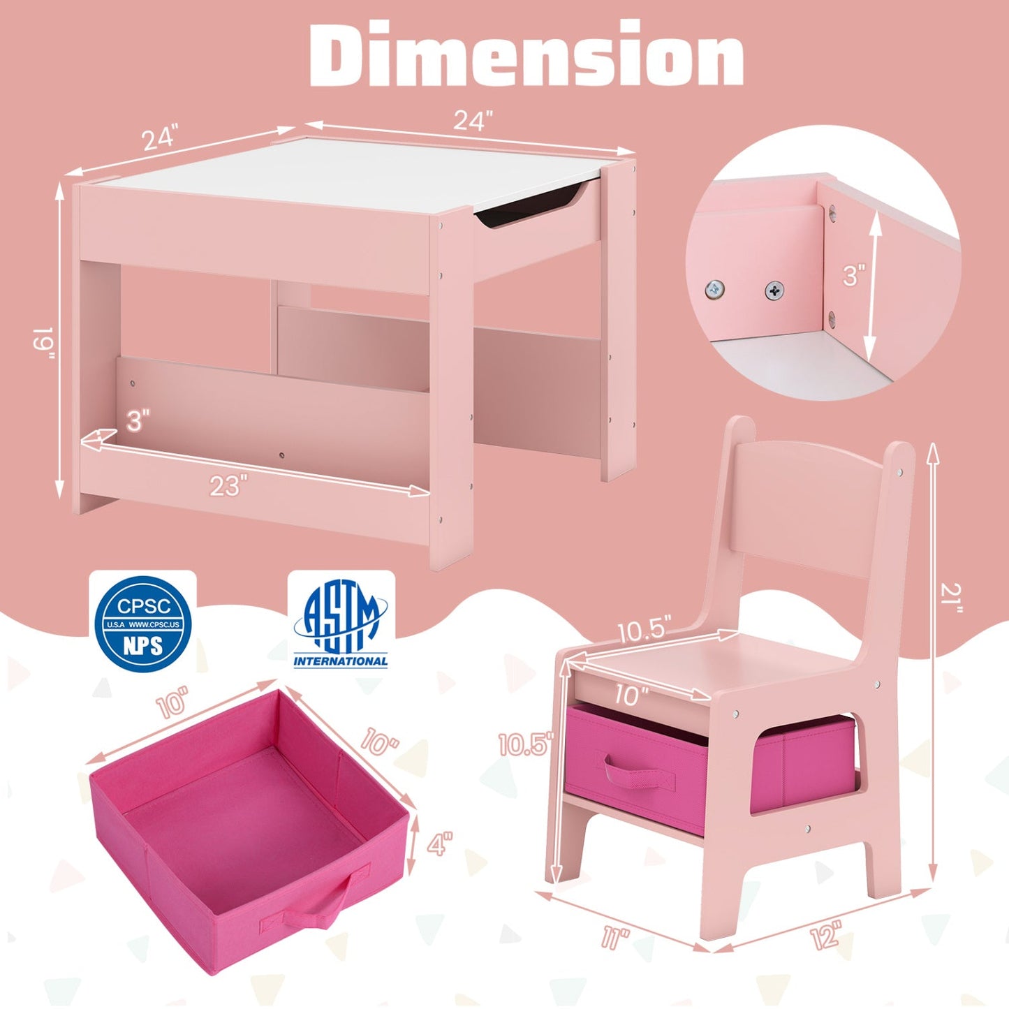 Kids Activity Table & 2 Chairs Set | Reversible Tabletop | Storage | ASTM & CPSIA Certified | Ages 3+