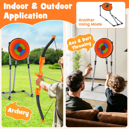 4-in-1 Throwing Target Game Set | Axes, Darts, Bow & Arrows | Ages 8+ - Niksstuff