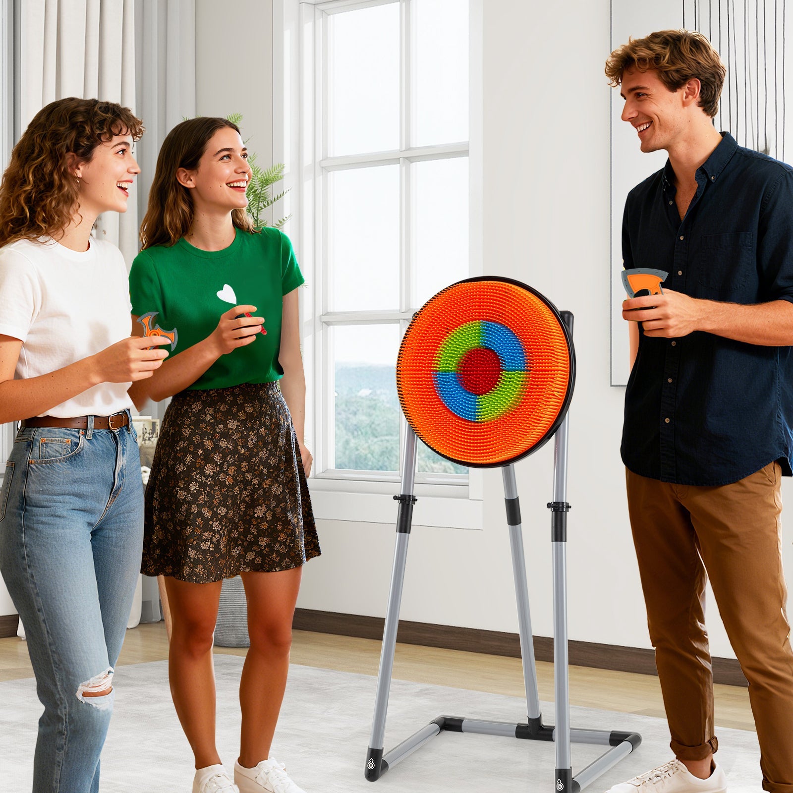 4-in-1 Throwing Target Game Set | Axes, Darts, Bow & Arrows | Ages 8+ - Niksstuff