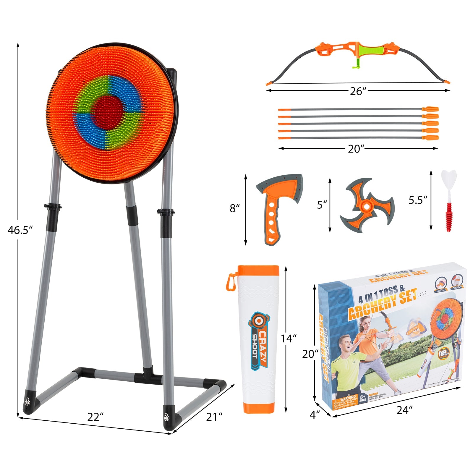 4-in-1 Throwing Target Game Set | Axes, Darts, Bow & Arrows | Ages 8+ - Niksstuff