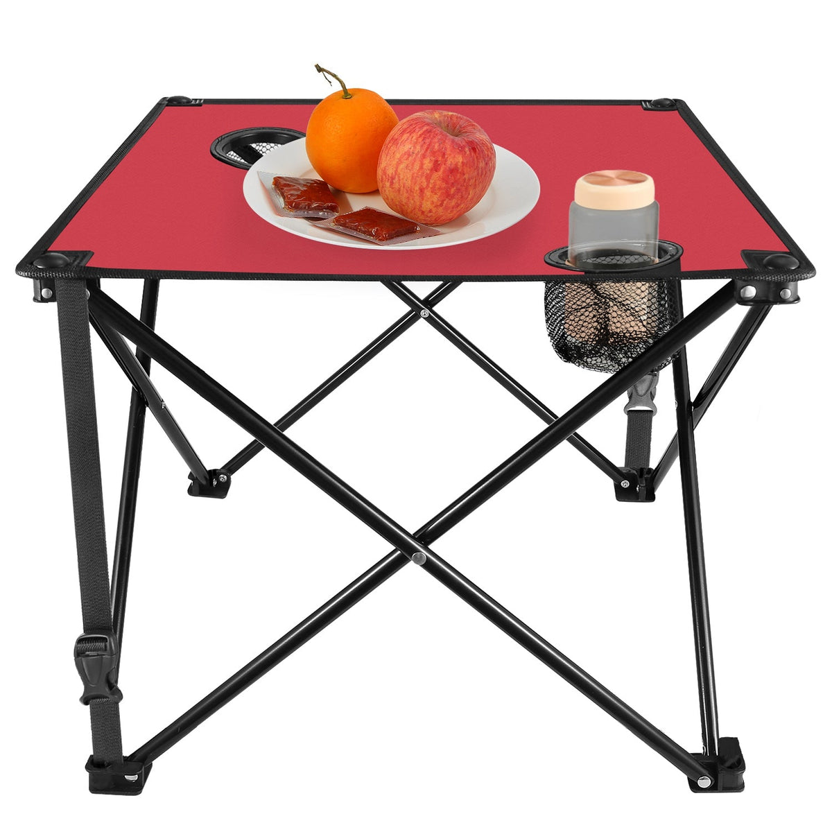 LakeForest Folding Camping Table with 2 Cup Holders – 600D Oxford, 44 lb Capacity | 18.5"x18.5" | 2.2 lbs | 1-Pc & 2-Pc Sets
