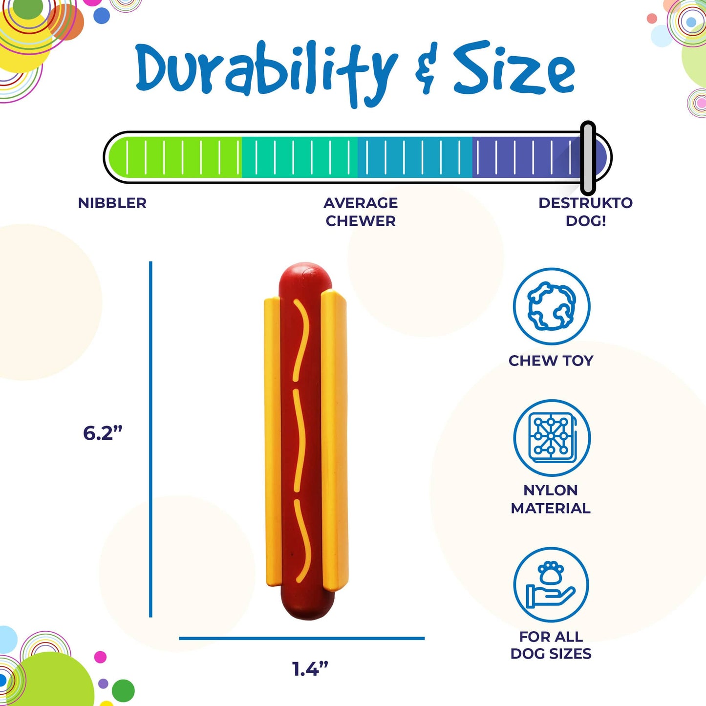 SodaPup Hot Dog Nylon Chew Toy for Aggressive Chewers | USA Made - Niksstuff