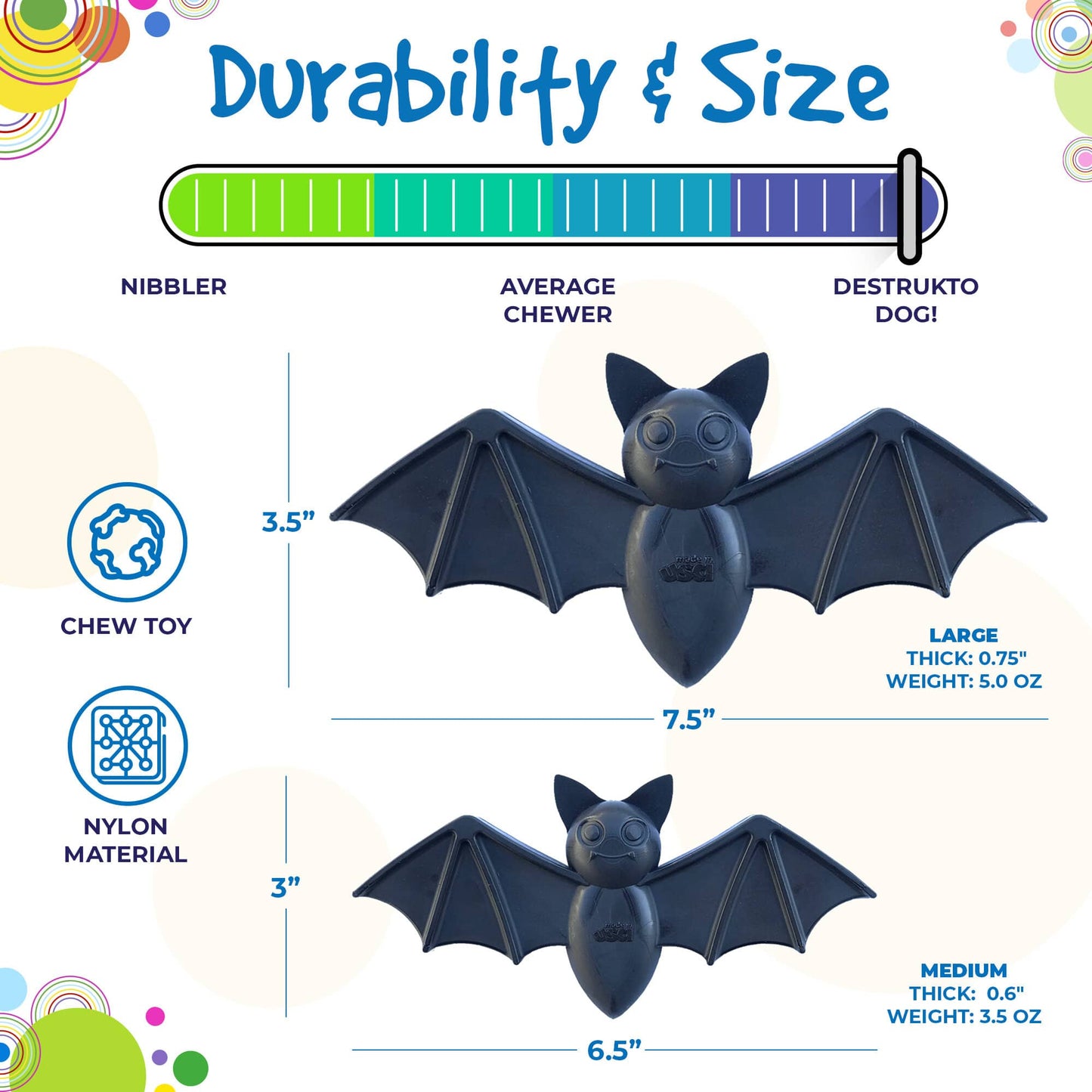 SodaPup Vampire Bat Nylon Chew Toy for Aggressive Chewers | USA Made - Niksstuff