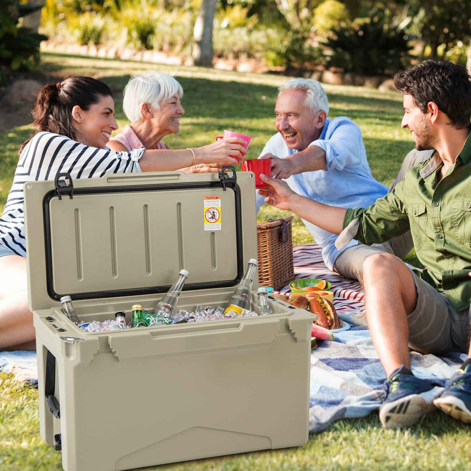 50 QT Rotomolded Cooler Insulated Portable Ice Chest with Integrated Cup Holders