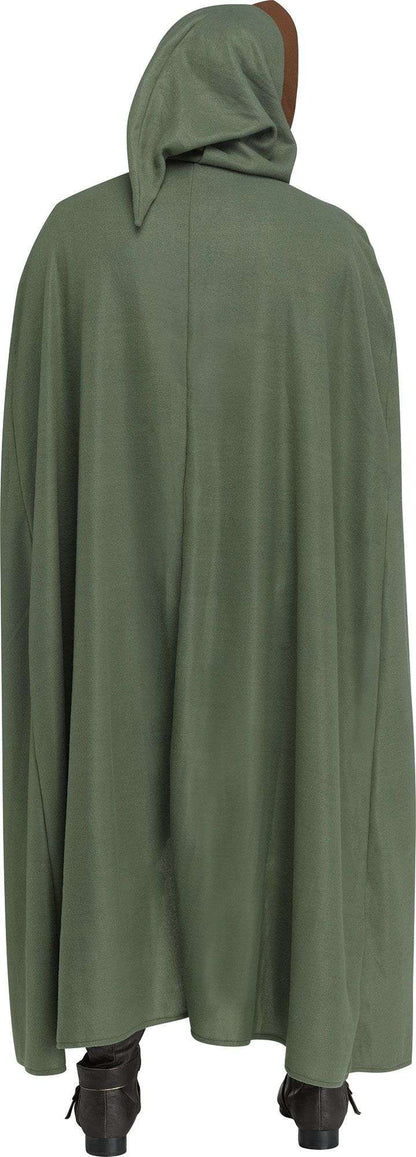 Adult hooded medieval cloak in olive green, full-length with pointed hood