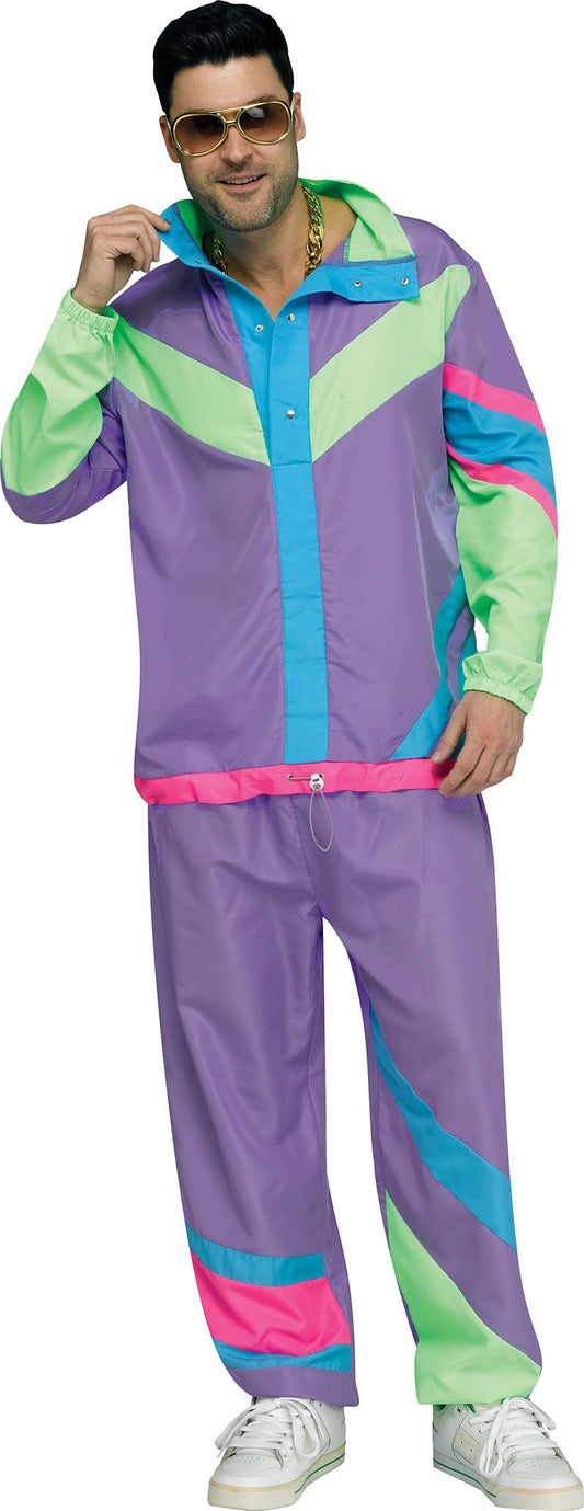 80's Retro Track Suit Men's Costume - Black Neon 2-Piece Set
