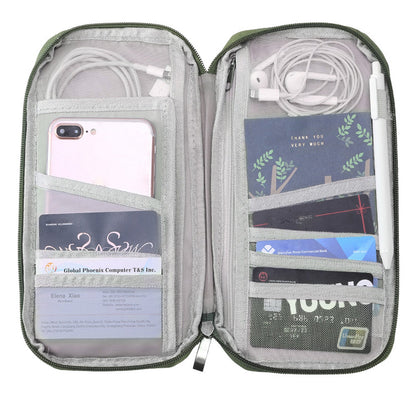 LJG Travel Passport Wallet – 12-Cell Organizer, Water-Repellent Zipper Case – Lemon Green