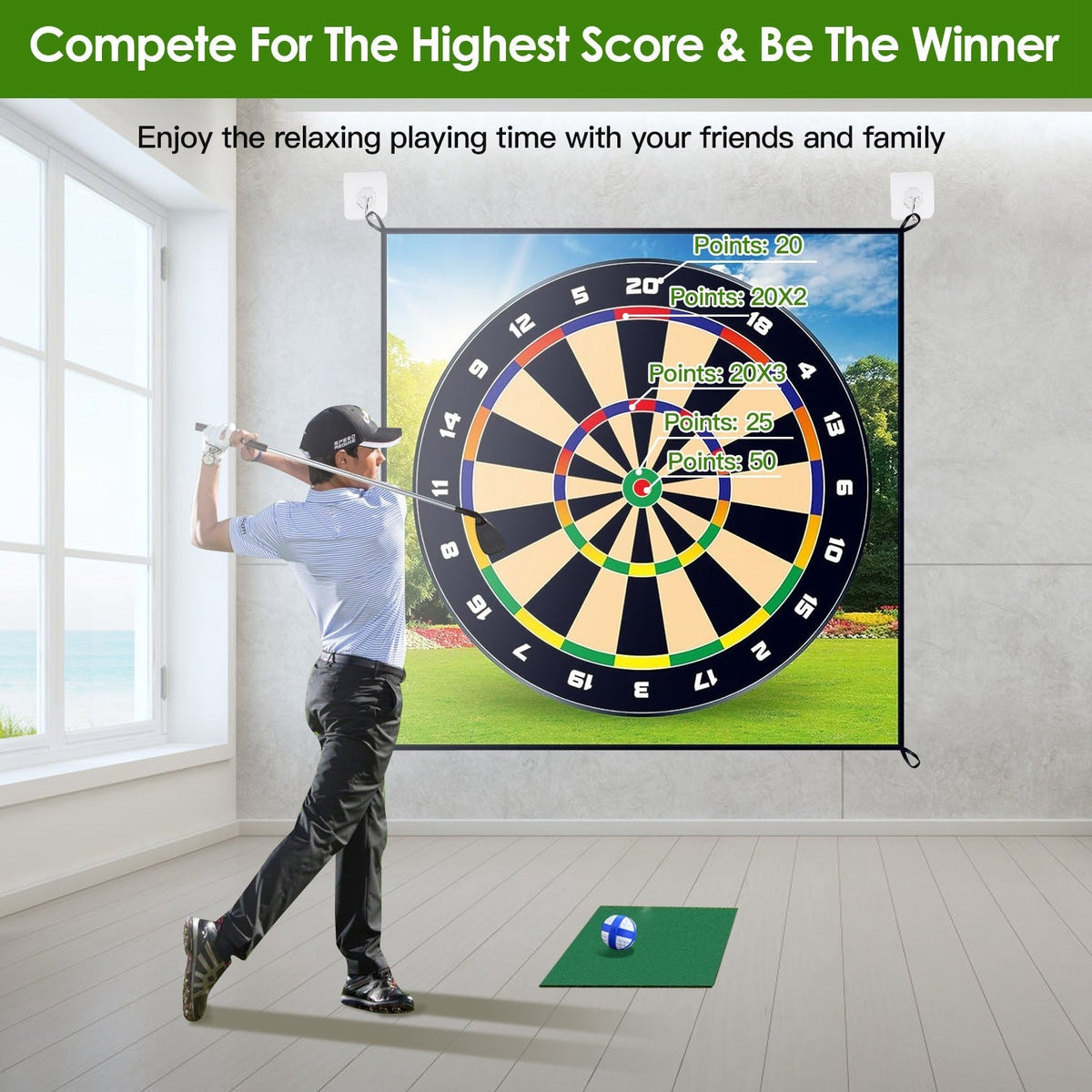 Golf Chipping Dart Game Mat Set with Sticky Balls and Carry Bag